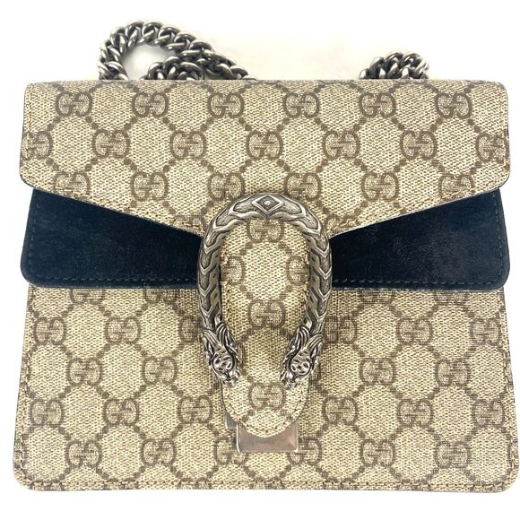 GUCCI GG Monogram Mini Dionysus Shoulder Bag - Taupe with Black Suede - Picture 3 of 12